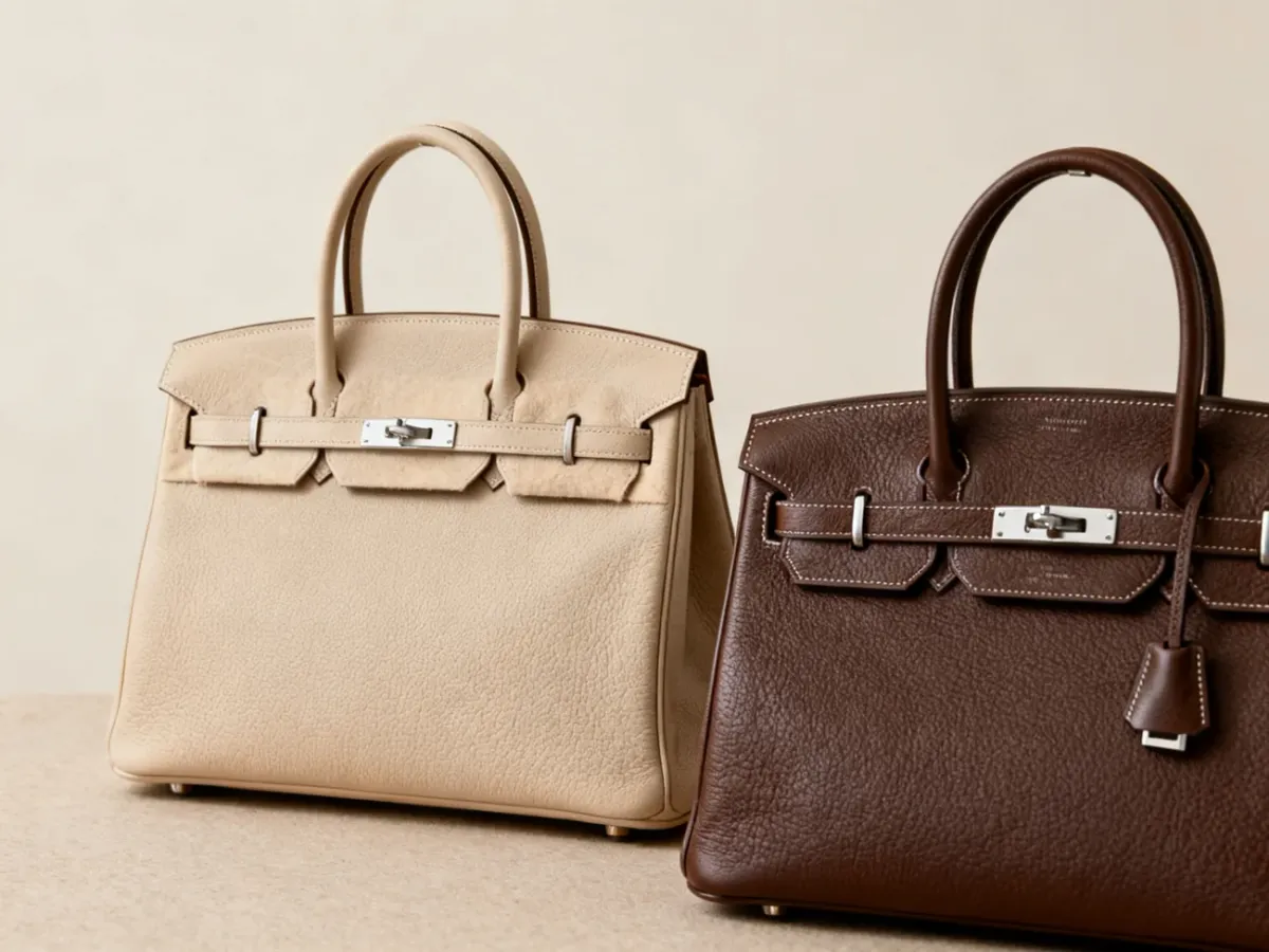 Elegancko wyeksponowane torebki Hermès Birkin i Kelly