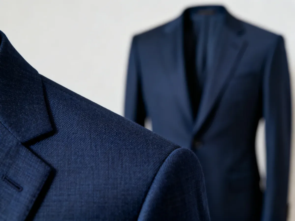 Gładka wełna czesankowa na eleganckim garniturze biznesowym