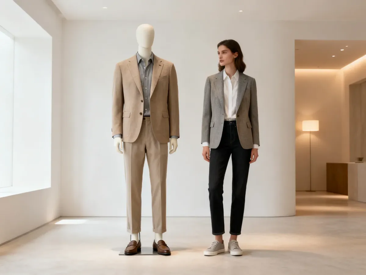 Przykładowe zestawy ubrań w stylu smart casual na manekinach