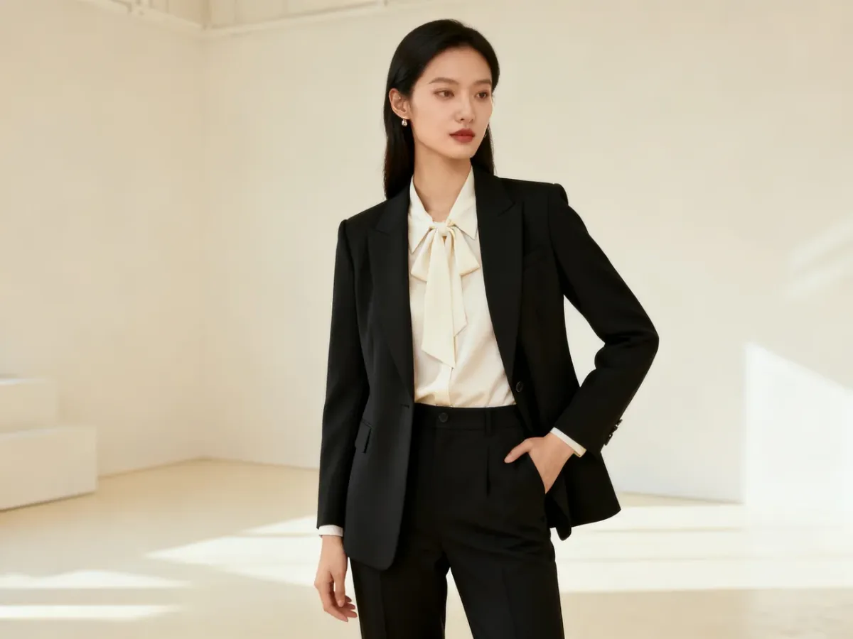Kobieca stylizacja biurowa w eleganckim minimalistycznym stylu