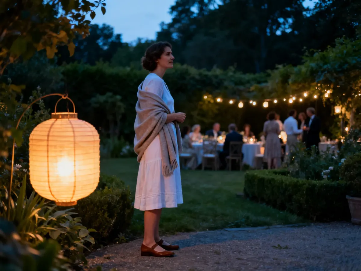 Gość garden party z lekką warstwą na chłodniejszy wieczór